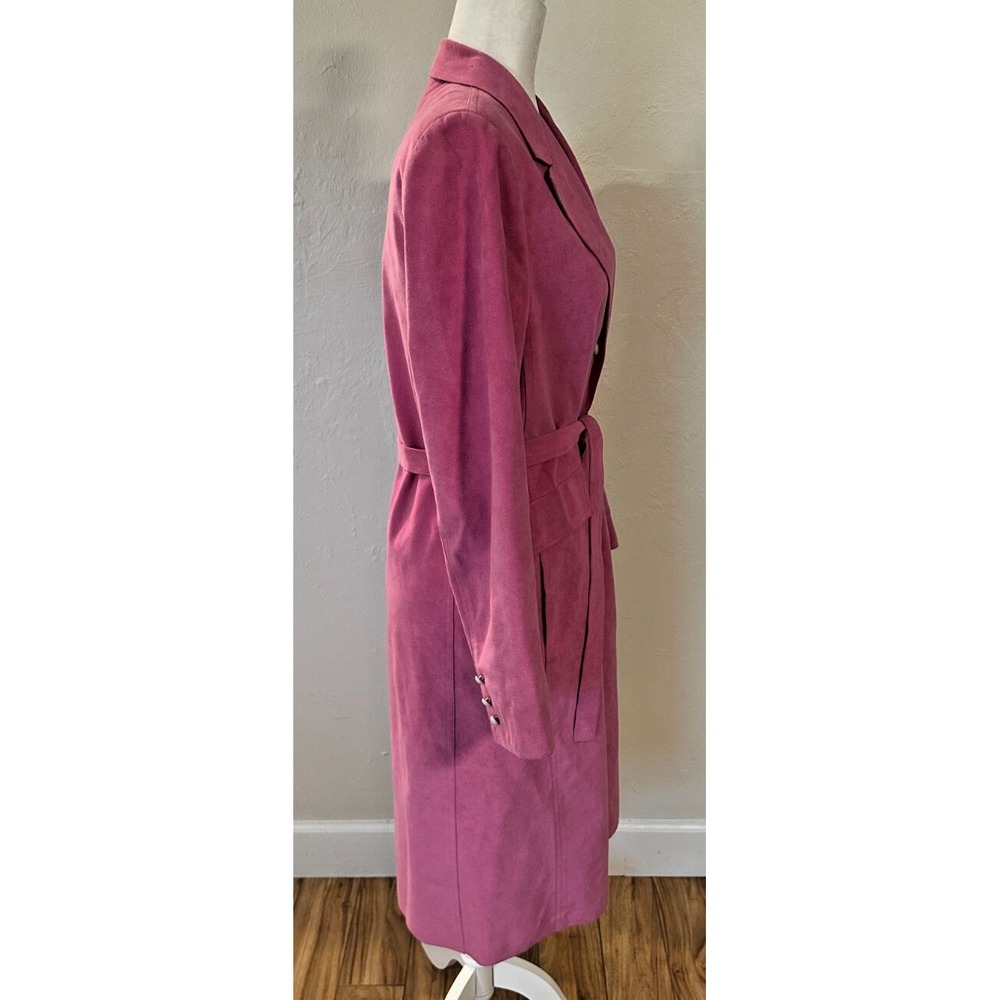 Vintage Women's Ultrasuede‎ Bubble Gum Electric Pink Long Trench Coat Size 6 - Picture 10 of 13
